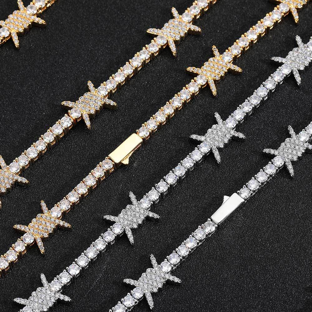 24 Inch Iced Out Barbed Wire T - Men Accessories Neck Chain 评论和价格
